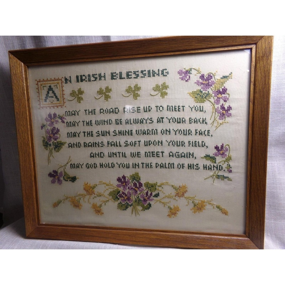 Vintage Framed Cross Stitch An Irish Blessing  18"x 22"